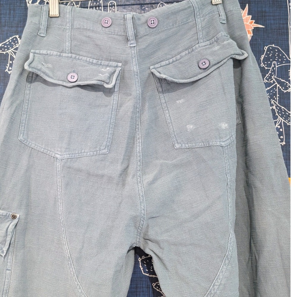 Free People Blue Grey Slub Texture Utility Cargo Pants XS Relaxed Tapered Leg - Picture 9 of 13